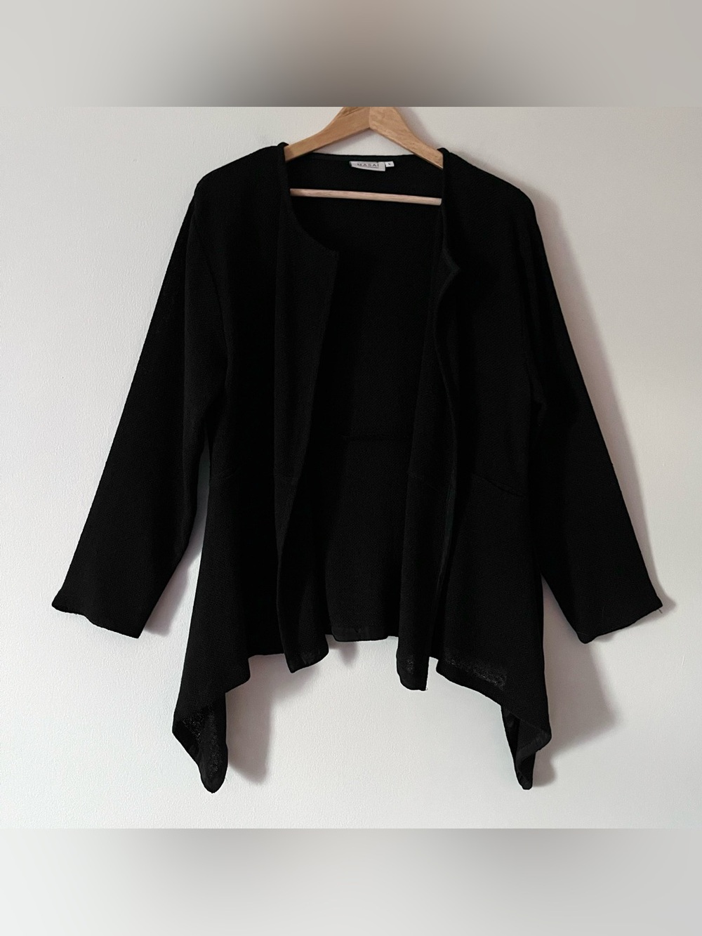 MASAI Women’s Black Open-Front Cardigan Sweater Minimalist Layering Piece Large